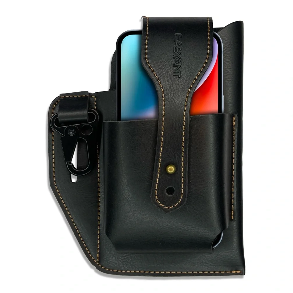 Easyant Black Leather Phone Holder Belt Loop Holster Case